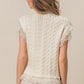 BiBi Layered Pleat Chiffon Edge Cable Knit Top