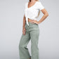 Acid Washed High Waist Frayed Hem Straight Pants