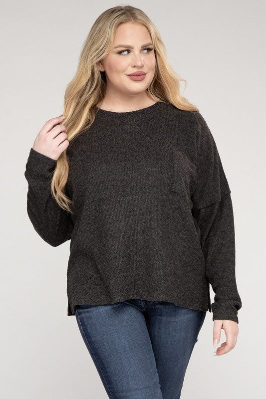 Plus Ribbed Brushed Melange Hacci Sweater