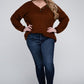 Bobbi Plus Brushed Waffle V-Neck Button Sweater