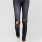 High Rise Distressed Button Fly Ankle Skinny