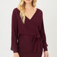 Off Shoulder Wrap Belted Ribbed Knit Dress