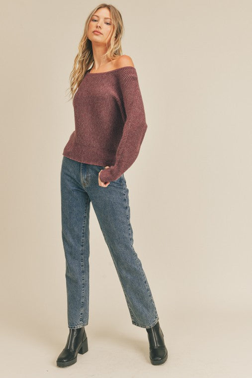 Jackie Ribbed Knit Dolman Sleeve Sweater