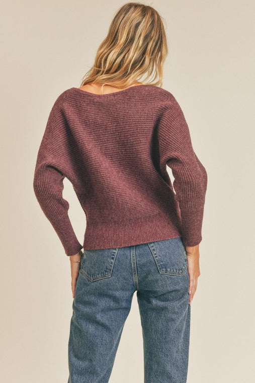 Jackie Ribbed Knit Dolman Sleeve Sweater