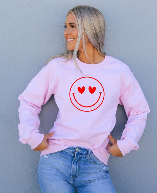 Smiley Face Heart Eyes Cozy Crew Neck Sweatshirt