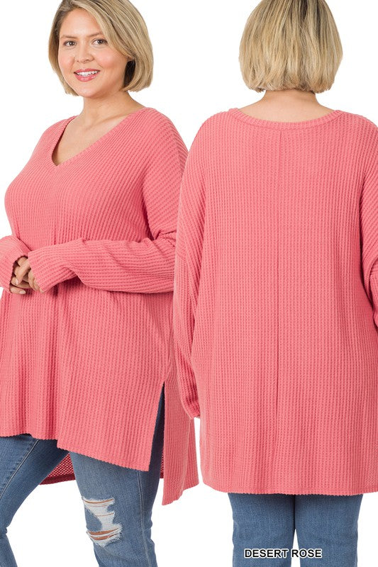 Sonya Plus Brushed Thermal Waffle V-Neck Sweater