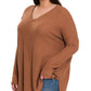 Sonya Plus Brushed Thermal Waffle V-Neck Sweater