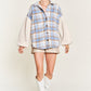 Multi plaid fuzzy sleeve jacket PLUS