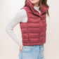 High Neck Zip Up Puffer Vest with Storage Pouch