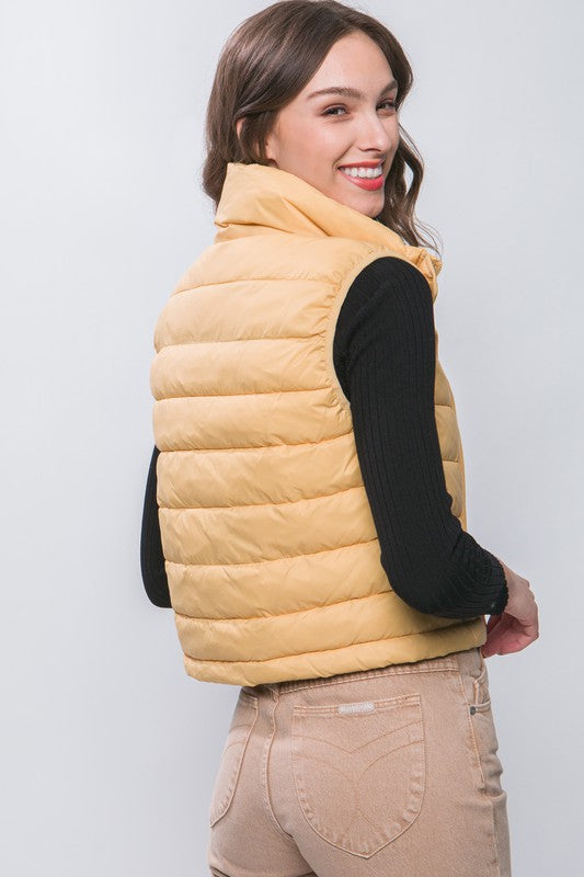 High Neck Zip Up Puffer Vest with Storage Pouch