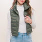 High Neck Zip Up Puffer Vest with Storage Pouch