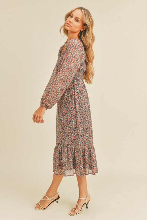 Anna Floral Print Midi Dress