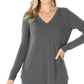 Long Sleeve V-Neck Round Hem Top