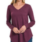 Long Sleeve V-Neck Round Hem Top