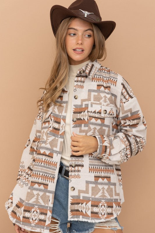 Frayed Aztec Western Shacket