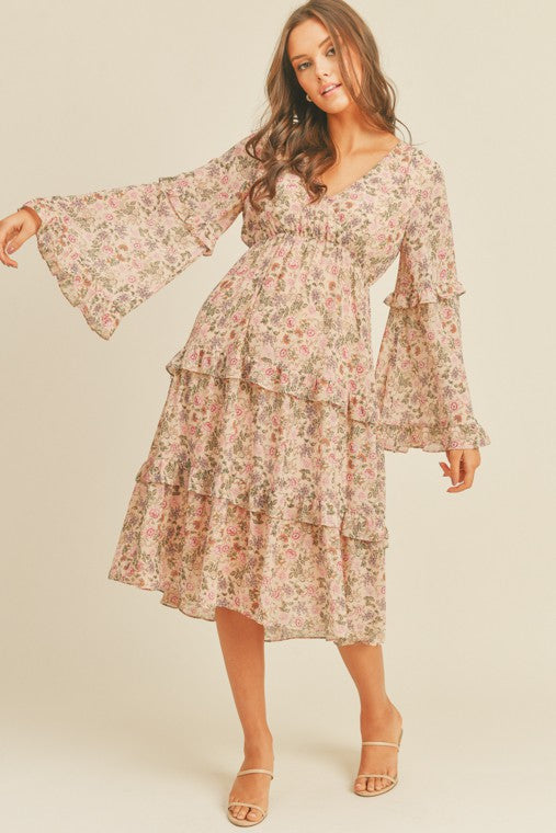 Jacy Floral Print Midi Dress