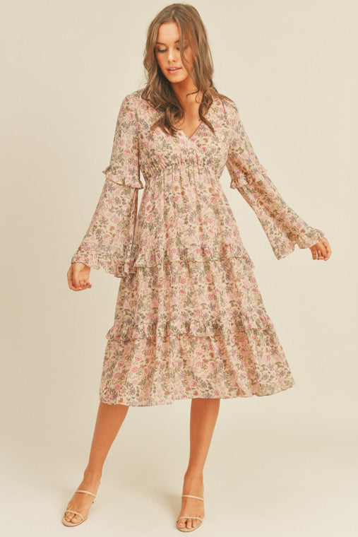 Jacy Floral Print Midi Dress