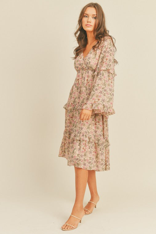 Jacy Floral Print Midi Dress