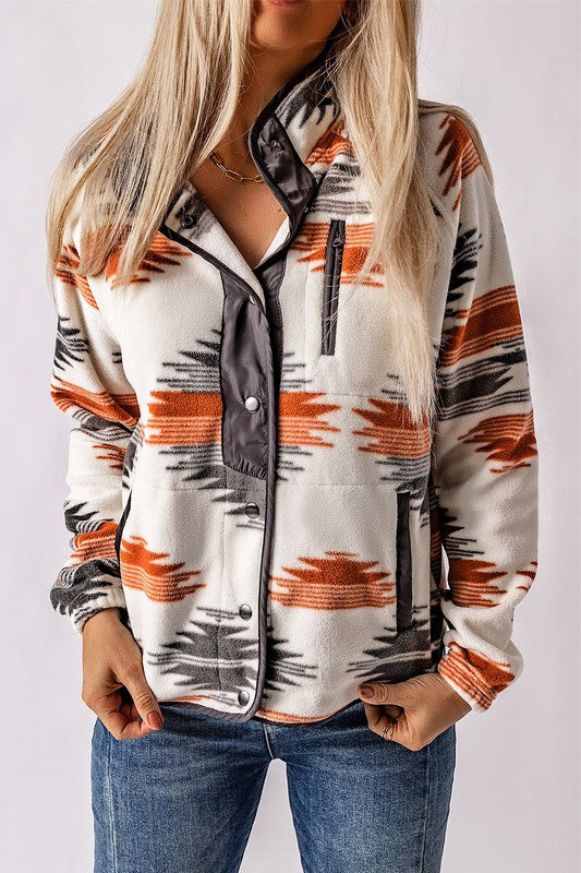 Western Aztec Snap Buttoned Fleece Jacket