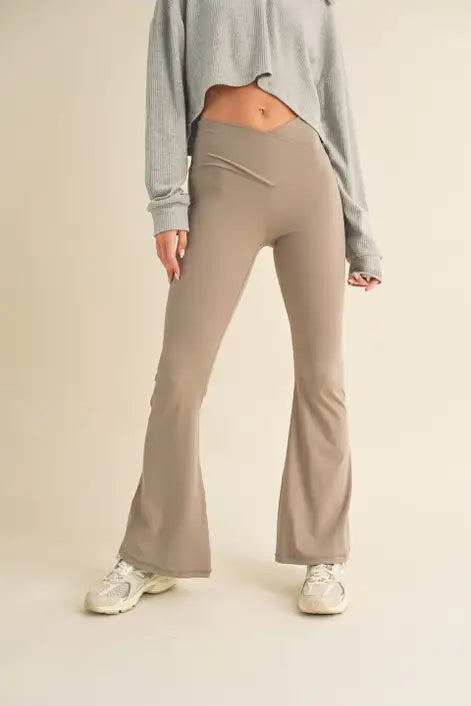 Dottie Taupe High Waisted Crossover Flare Legging