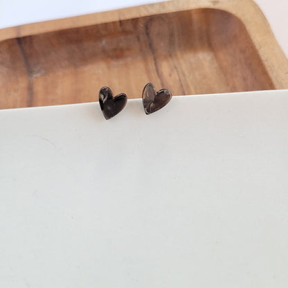 Hand Drawn Heart Studs - Black