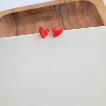 Hand Drawn Heart Studs - Red