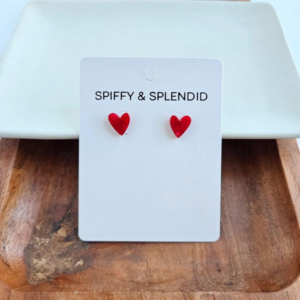 Hand Drawn Heart Studs - Red