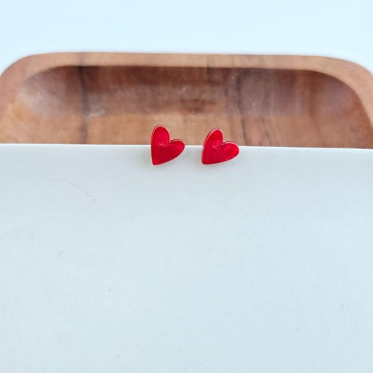 Hand Drawn Heart Studs - Red