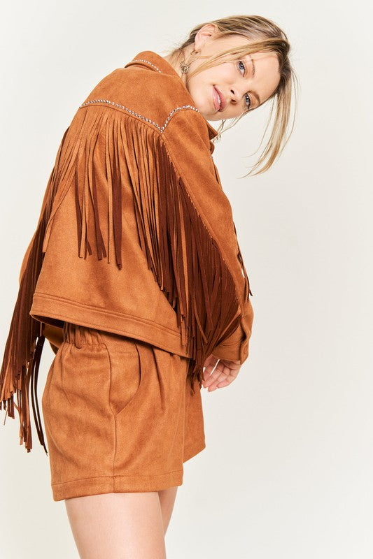 Suede studded fringe jacket