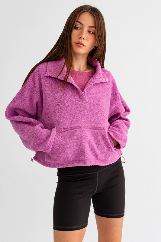 Pocket Detail Boxy Fleece Pullover Sweater