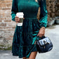 Long sleeve smocked velvet dress