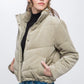 Corduroy Puffer Jacket with Toggle Detail