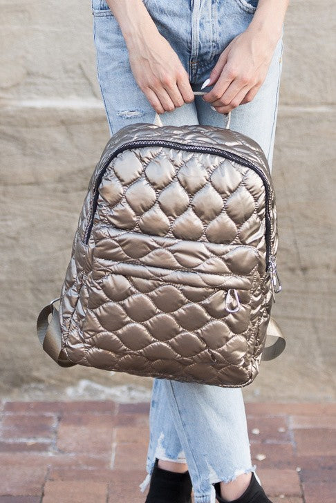 Jade Metallic Puffer Backpack