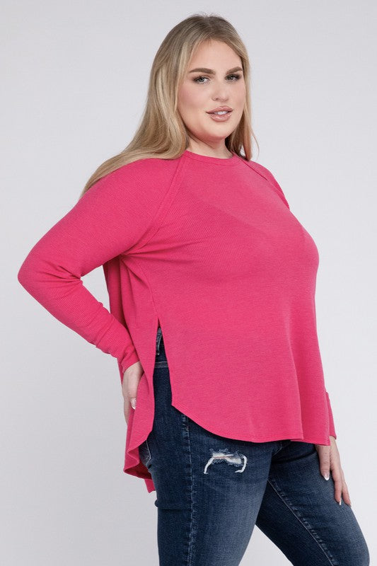 Mia Plus Melange Baby Waffle Long Sleeve Top