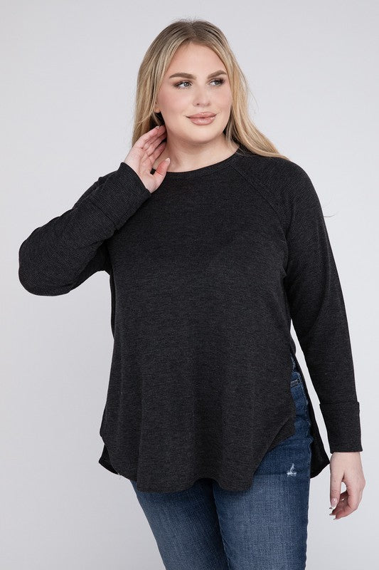 Mia Plus Melange Baby Waffle Long Sleeve Top