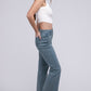 Acid Washed Frayed Cutoff Hem Straight Wide Pants