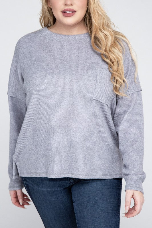 Plus Ribbed Brushed Melange Hacci Sweater