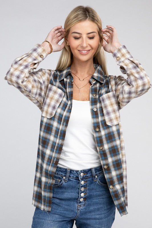 Plaid Patchwork Pockets Shirt