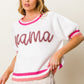 BiBi MAMA Contrast Trim Short Sleeve Sweater