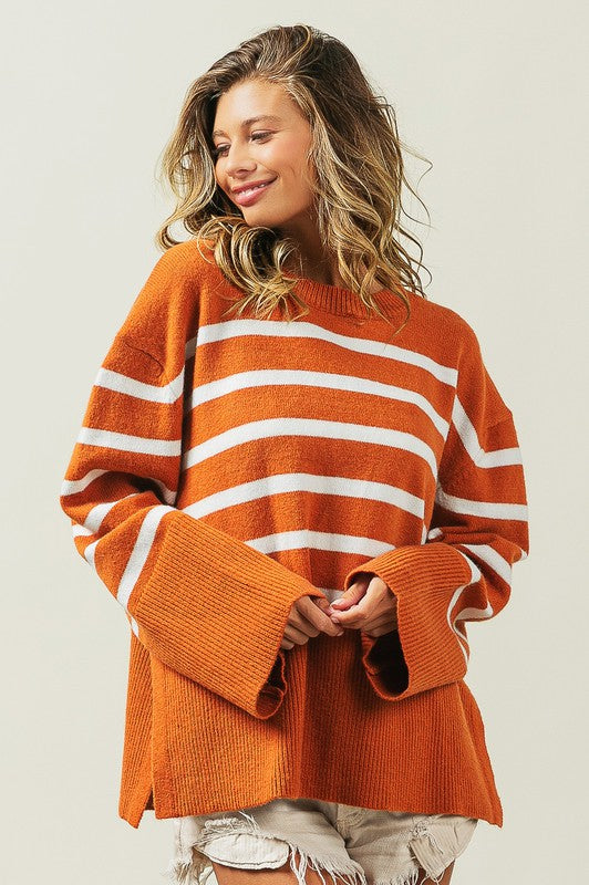 Melanie Ribbed Hem Stripe Sweater