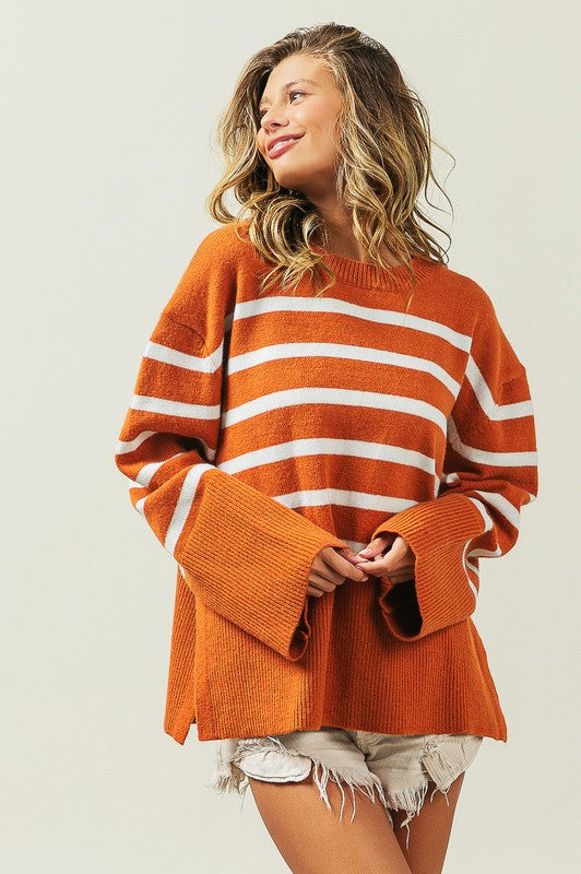 Melanie Ribbed Hem Stripe Sweater