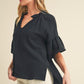 Tes 3/4 Sleeve Ruffle Top