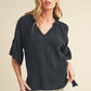 Tes 3/4 Sleeve Ruffle Top