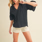 Tes 3/4 Sleeve Ruffle Top