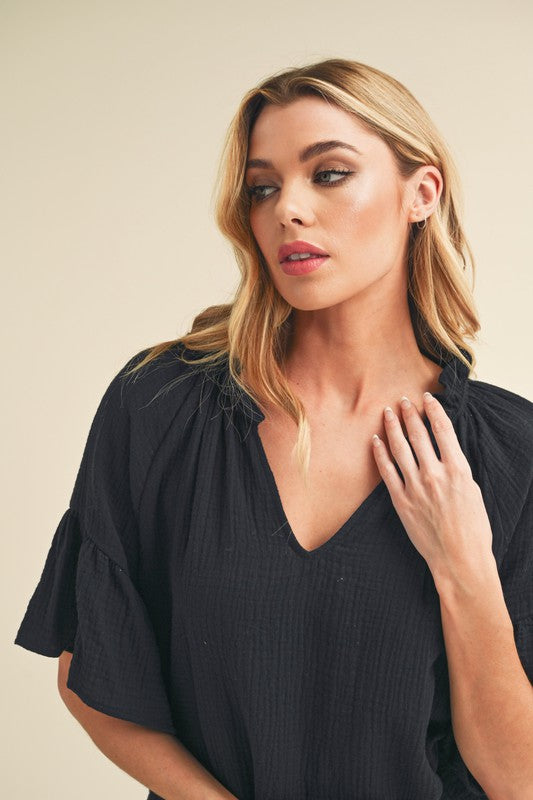 Tes 3/4 Sleeve Ruffle Top