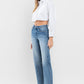 High Rise Wide Leg Jeans with Trouser Hem Detail