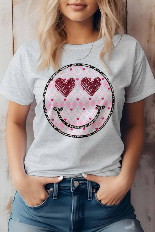 Retro Valentine Happy Smile Hearts Graphic Tee