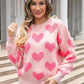 Fuzzy heart pink knit sweater Valentine