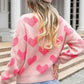 Fuzzy heart pink knit sweater Valentine