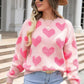 Fuzzy heart pink knit sweater Valentine